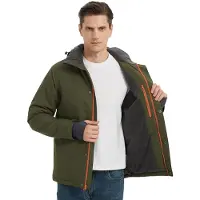 Merkloos Skijas Herren Winterjacke, Schneejacke – Wasserdicht – Winddicht – Schwarz mit orangenen Reißverschlüssen – Geeignet für Wintersport und bei Regen