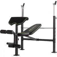 Tunturi Hantelbank WB60, verstellbare Rückenlehne, Langhantelablage, Beintrainer, Langhantelablage