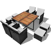 vidaXL 9-tlg. Garten-Essgruppe Poly Rattan Akazienholz Schwarz