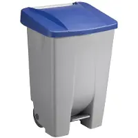 BRB-Lagertechnik Tretabfalleimer mit Rollen, Inhalt 80 Liter, HxBxT 740 x 490 x 420 mm, Korpus grau, Deckel blau
