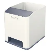 Leitz Stiftehalter WOW Sound, 1 Fach, Smartphone-Fach mit Soundverstärkung, weiß/grau