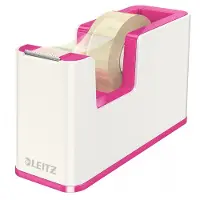 Leitz Klebefilmabroller WOW, ergonomisch, für Klebebandrollen mit B 19 mm x L 33 m, inkl. Klebeband, recycelbarer ABS-Kunststoff, weiß/pink